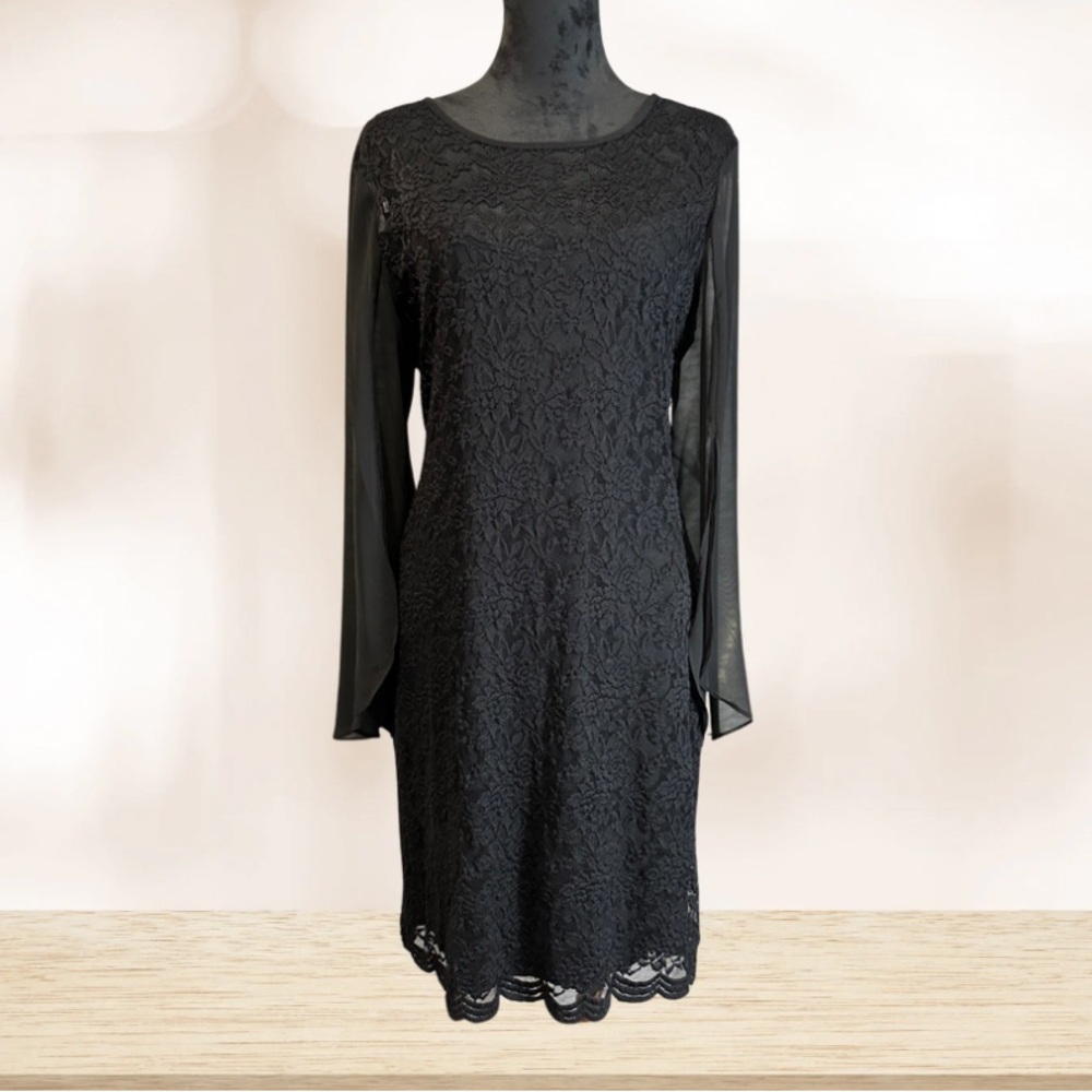 BlackLace with Sheer Long Sleeve Sheath Dress for Cocktail